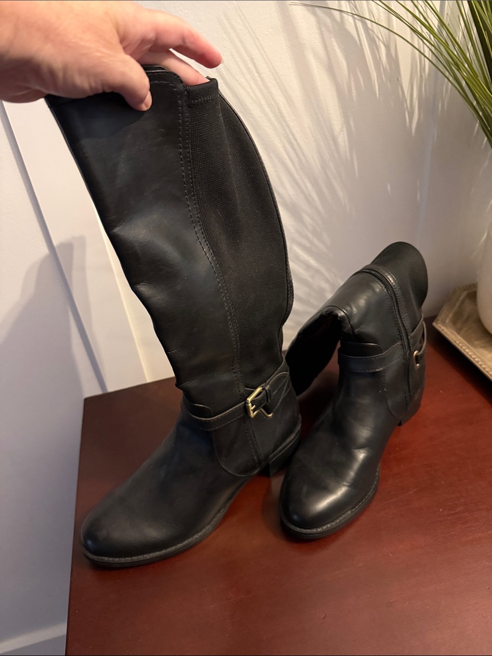 Franco Sarto Black Knee-High Buckle Riding Boots